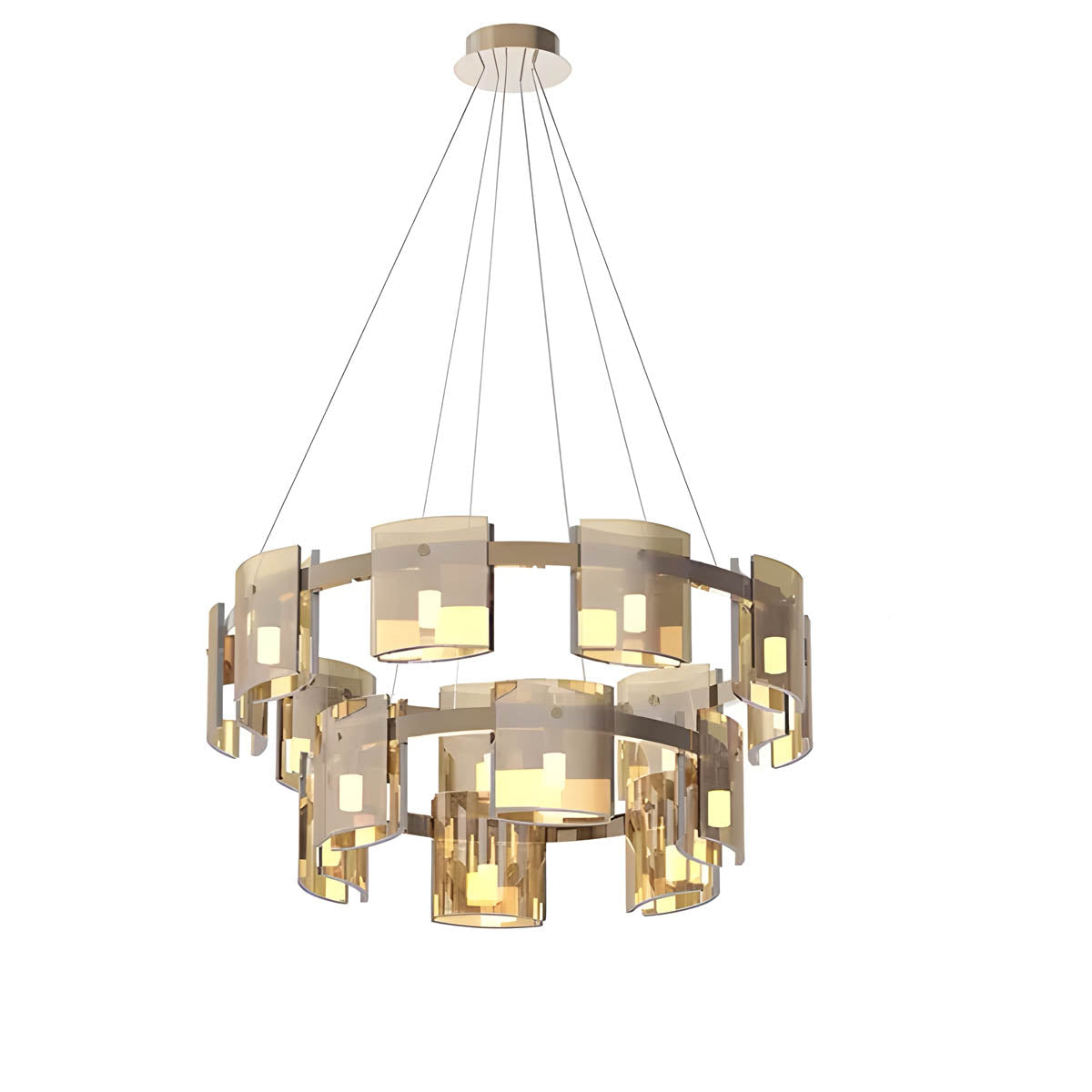 Round & Bar G9 LED Chandelier 60-140 cm, Amber & Smoky Glass