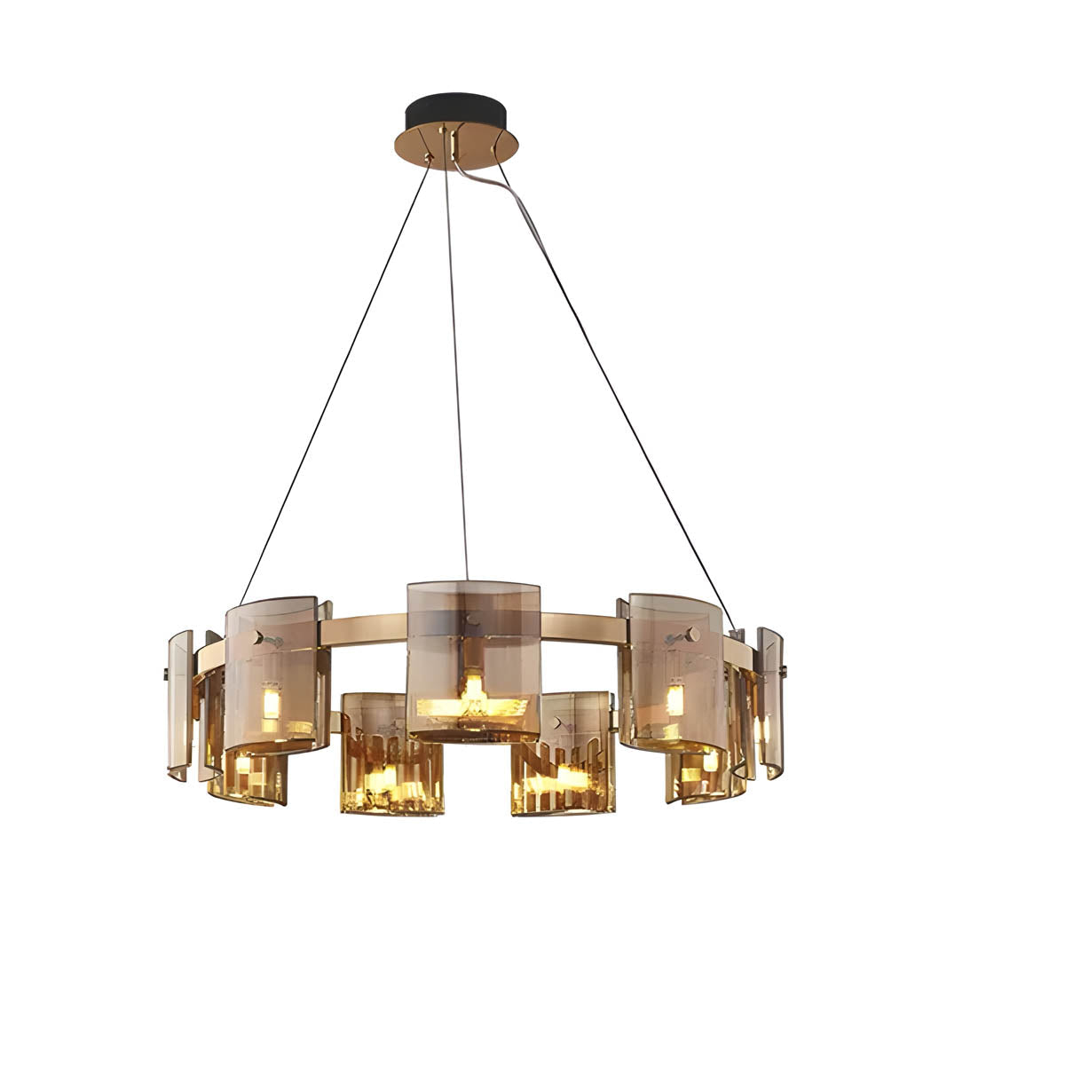 Round & Bar G9 LED Chandelier 60-140 cm, Amber & Smoky Glass