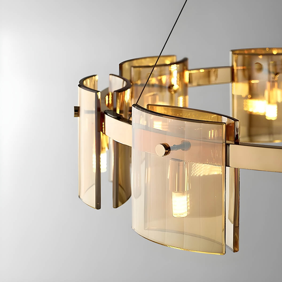 Round & Bar G9 LED Chandelier 60-140 cm, Amber & Smoky Glass