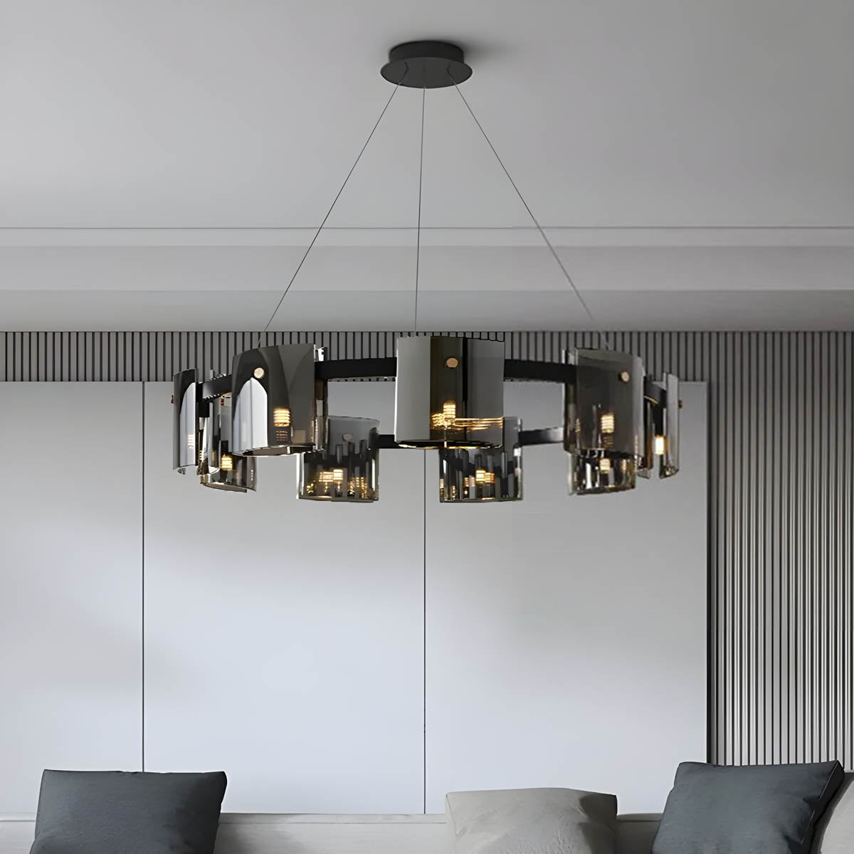 Round & Bar G9 LED Chandelier 60-140 cm, Amber & Smoky Glass