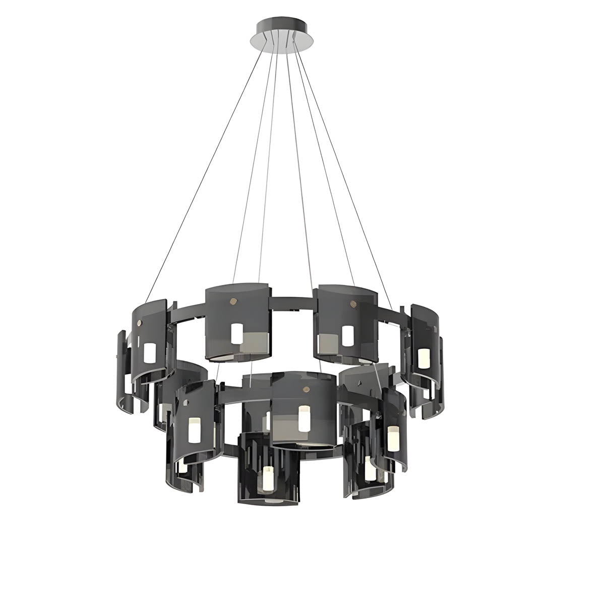 Round & Bar G9 LED Chandelier 60-140 cm, Amber & Smoky Glass
