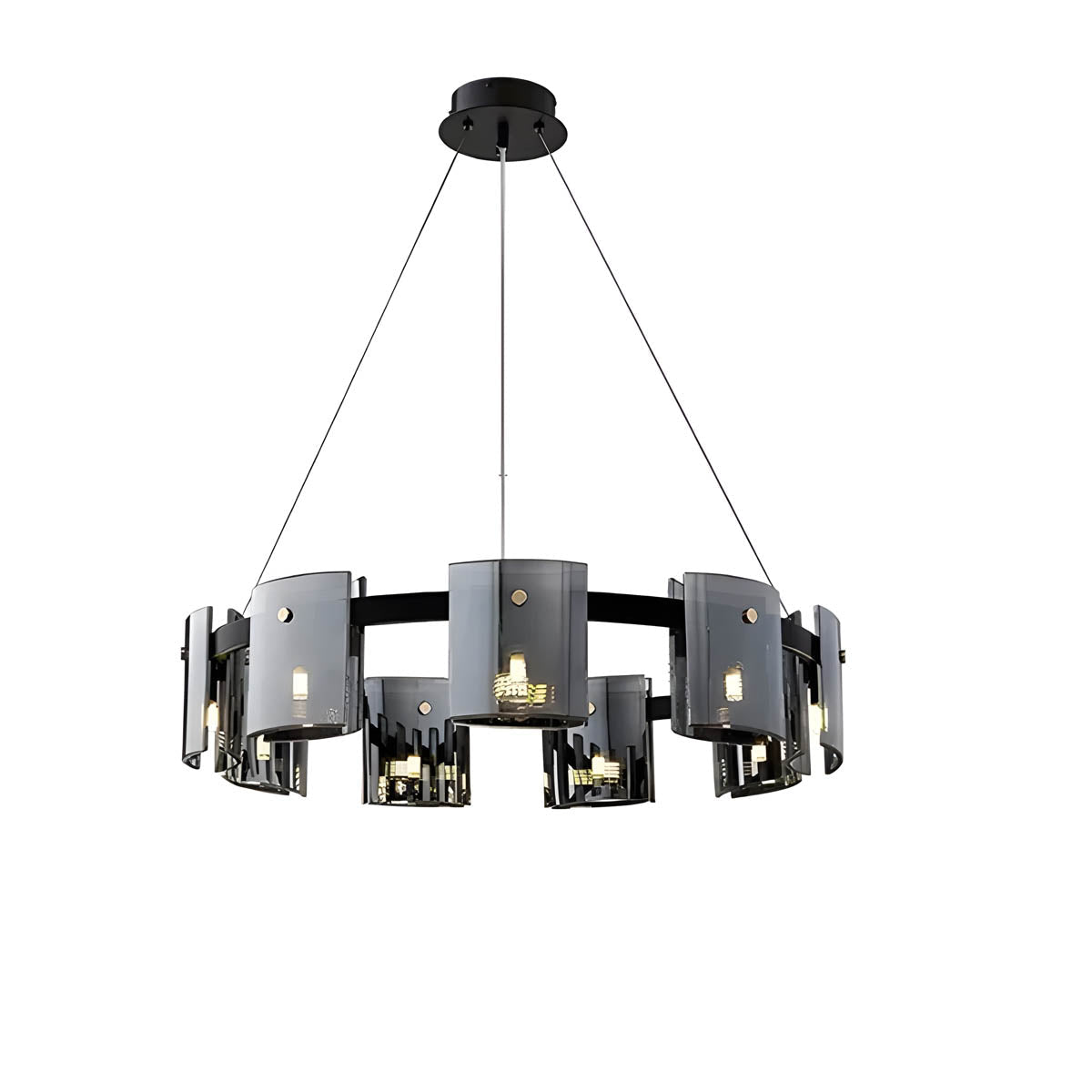 Round & Bar G9 LED Chandelier 60-140 cm, Amber & Smoky Glass