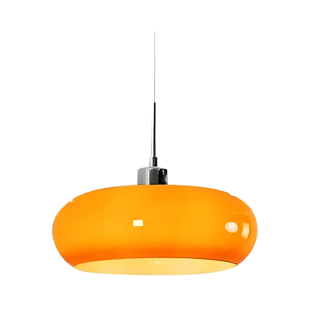 Ceiling pendant in glass and iron with retro Bauhaus colour