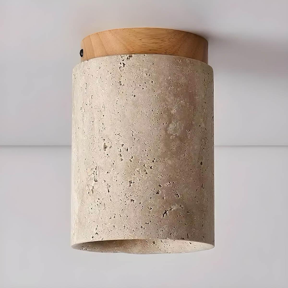 Natural Travertine & Wood Flush-Mount Ceiling Light