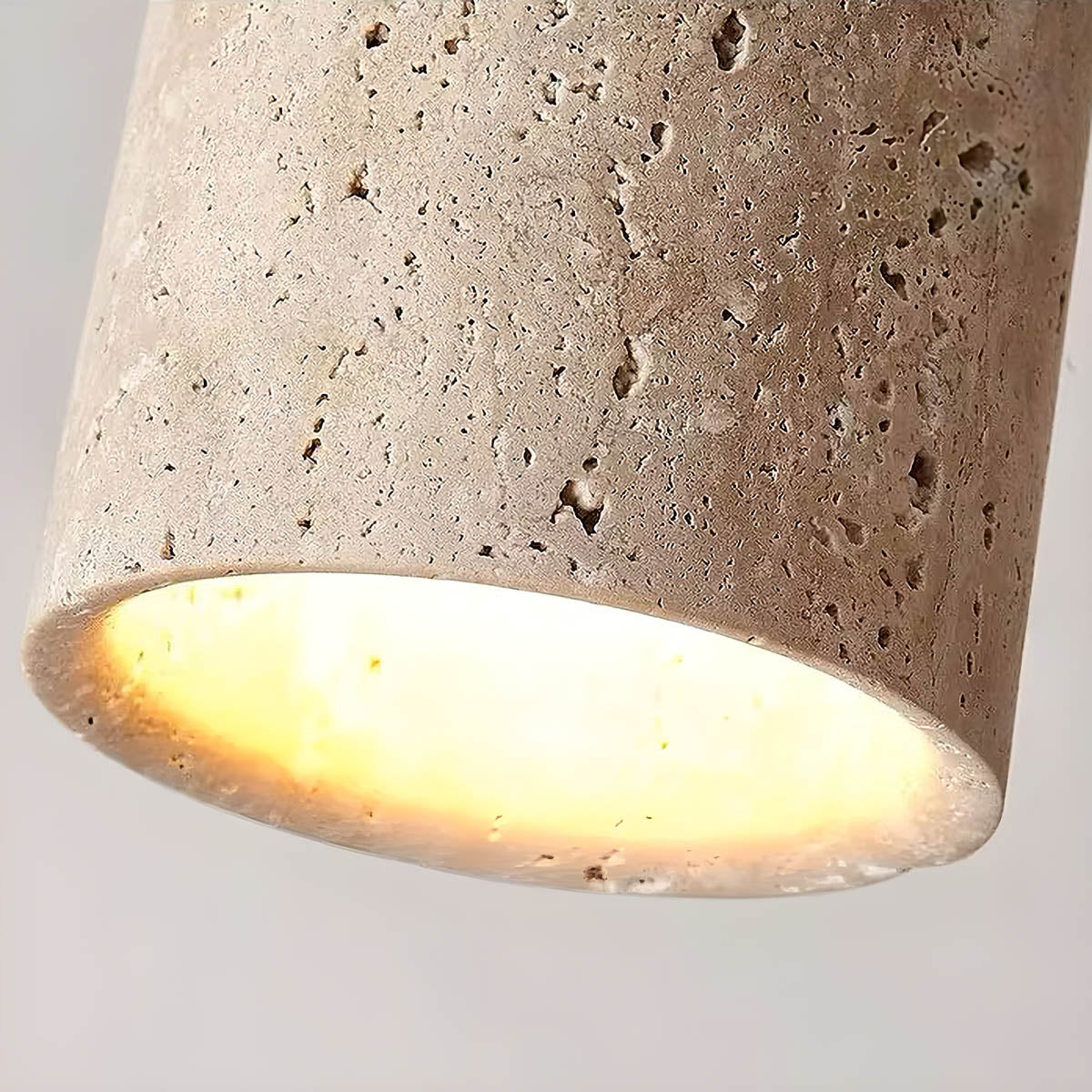 Natural Travertine & Wood Flush-Mount Ceiling Light
