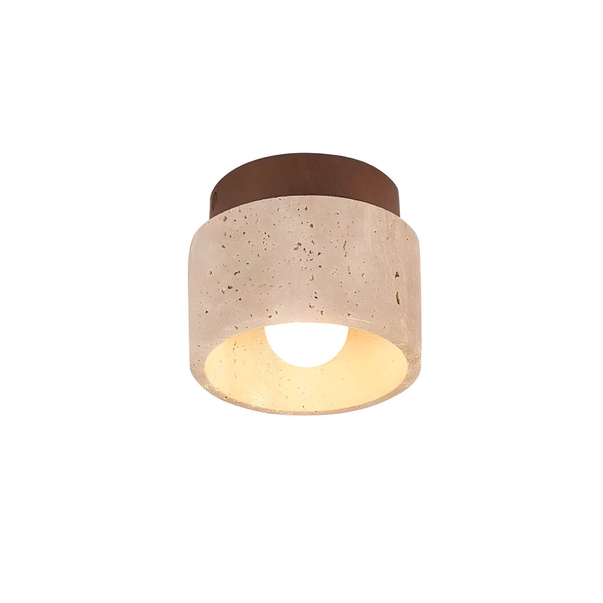 Natural Travertine & Wood Flush-Mount Ceiling Light