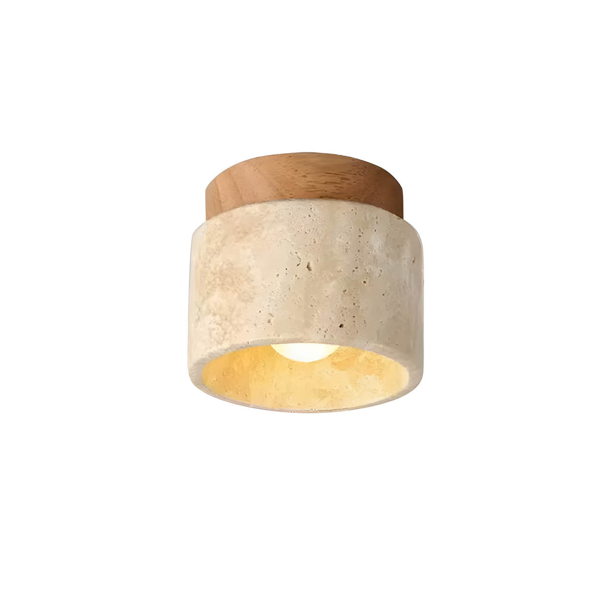 Natural Travertine & Wood Flush-Mount Ceiling Light