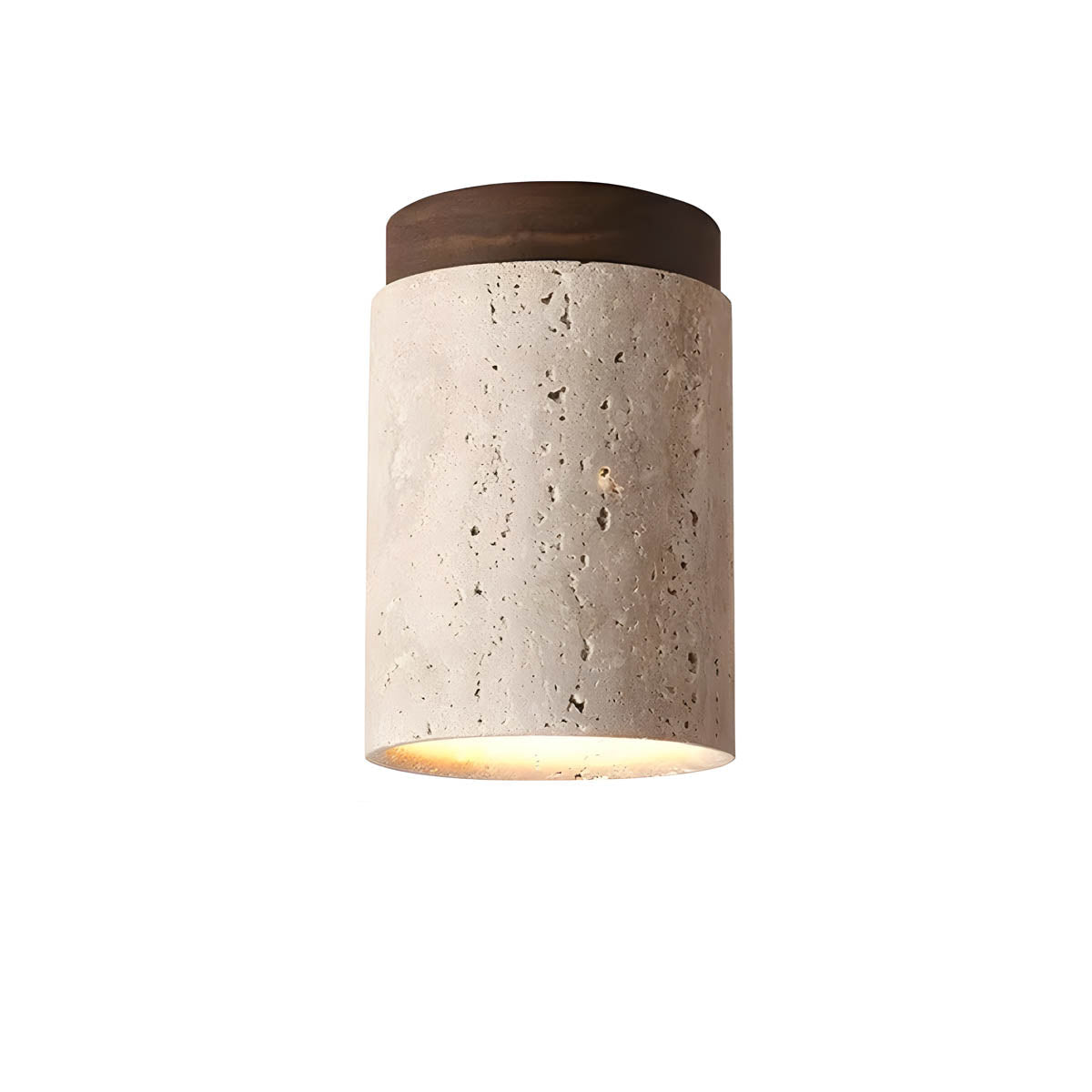 Natural Travertine & Wood Flush-Mount Ceiling Light
