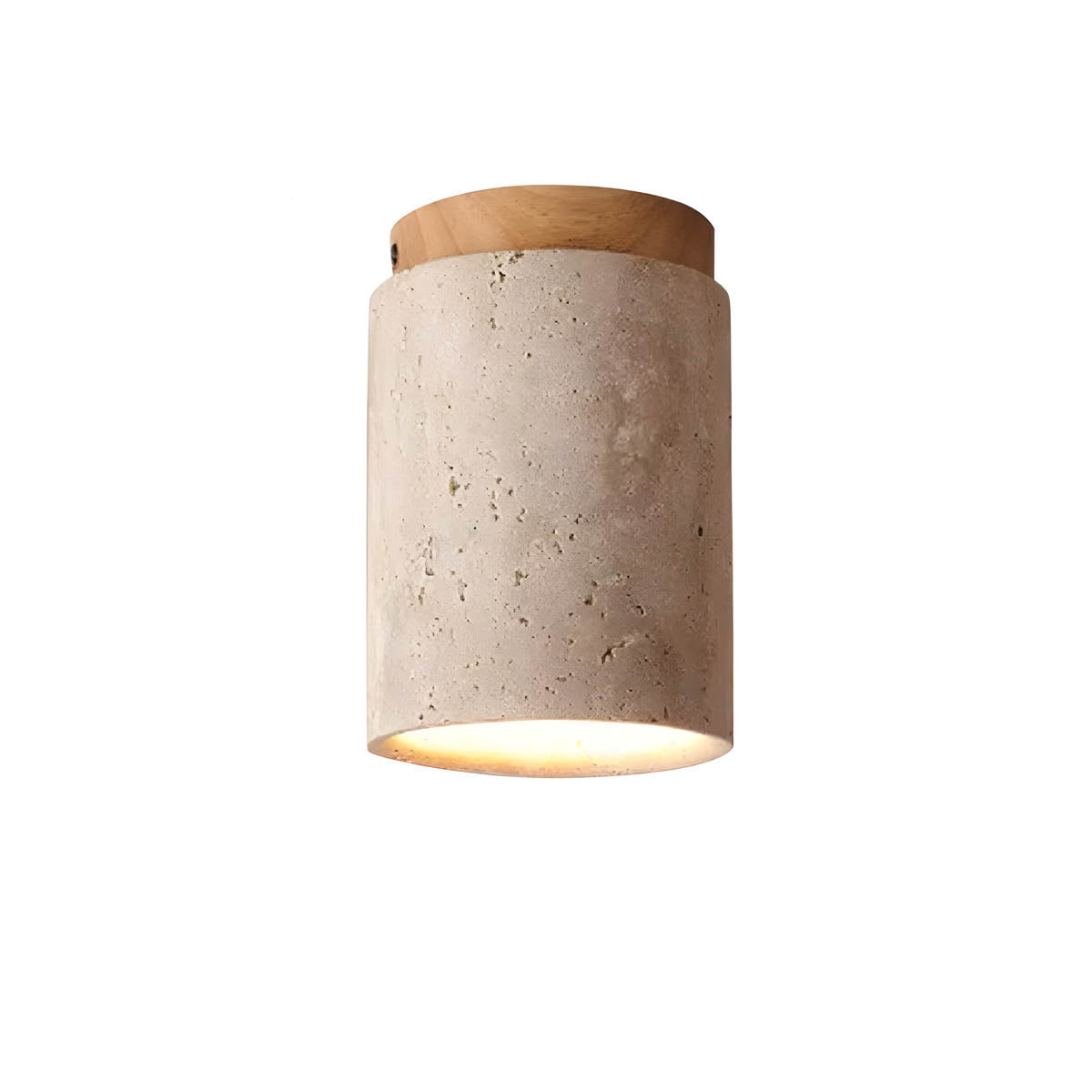 Natural Travertine & Wood Flush-Mount Ceiling Light