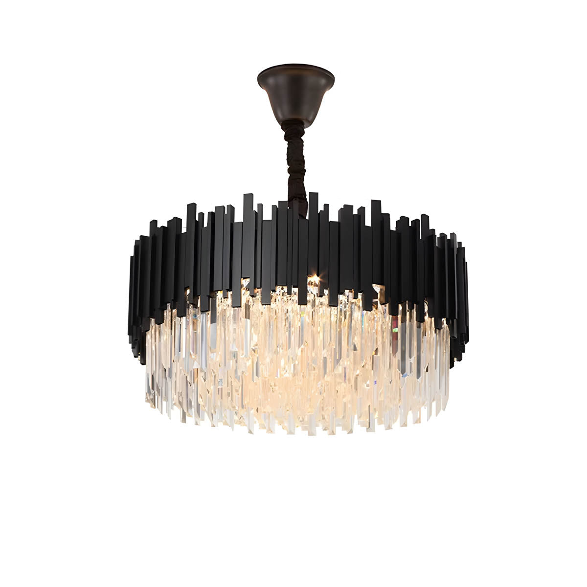 Crystal Prism Semi-Flush LED Chandelier, Gothic Iron Frame — Luxurious Statement Light