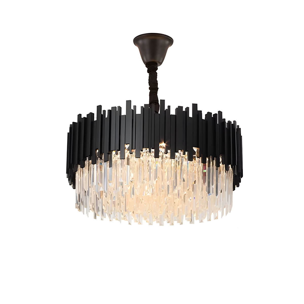 Crystal Prism Semi-Flush LED Chandelier, Gothic Iron Frame — Luxurious Statement Light