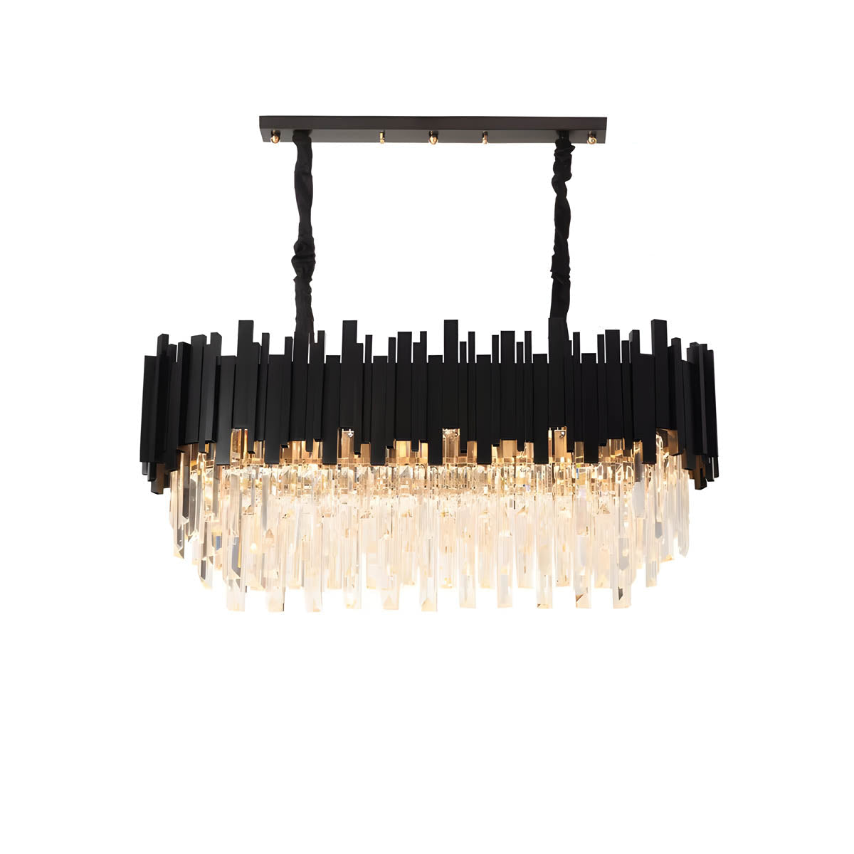 Crystal Prism Semi-Flush LED Chandelier, Gothic Iron Frame — Luxurious Statement Light