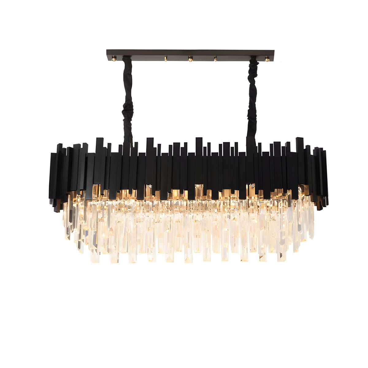 Crystal Prism Semi-Flush LED Chandelier, Gothic Iron Frame — Luxurious Statement Light
