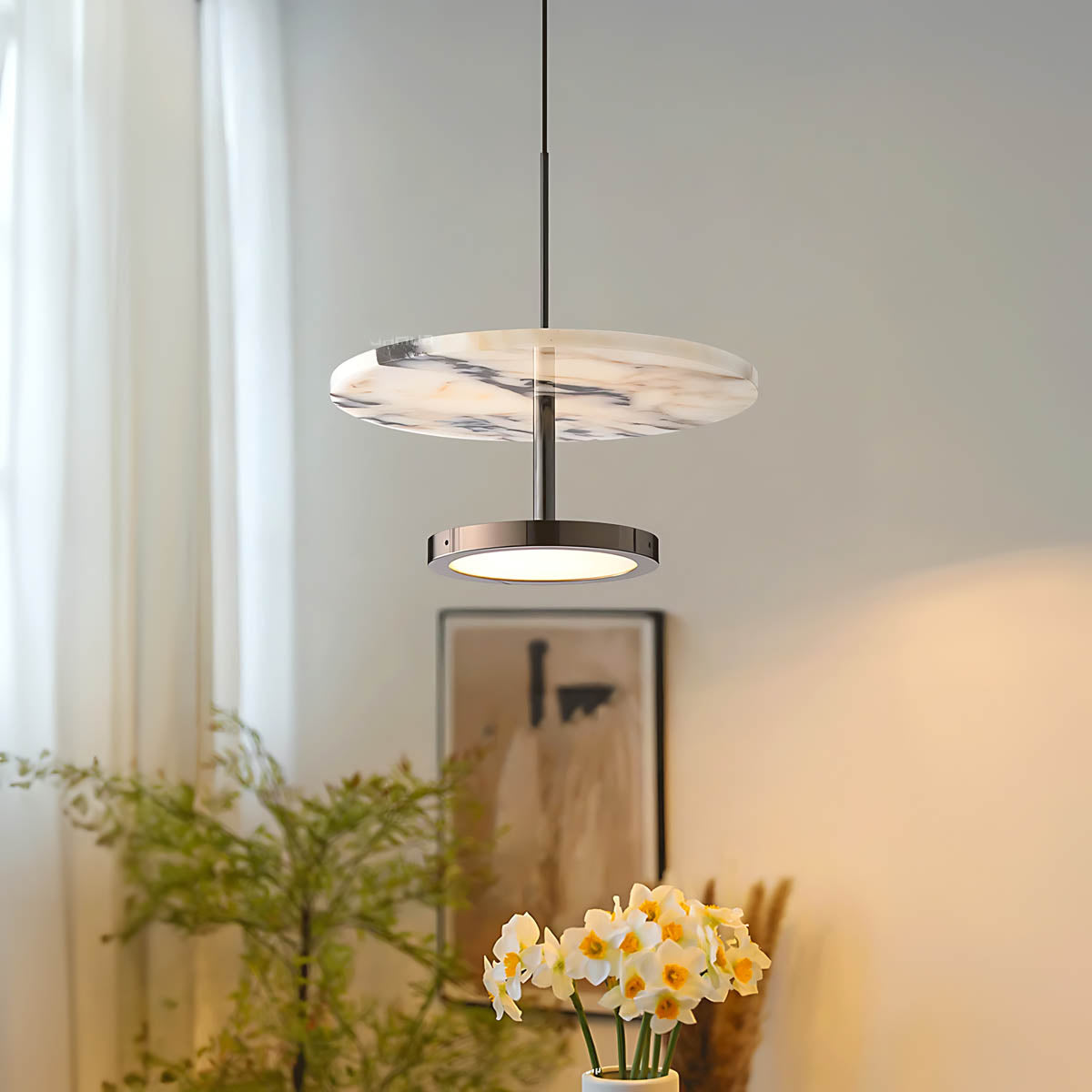 Natural marble & iron pendant light