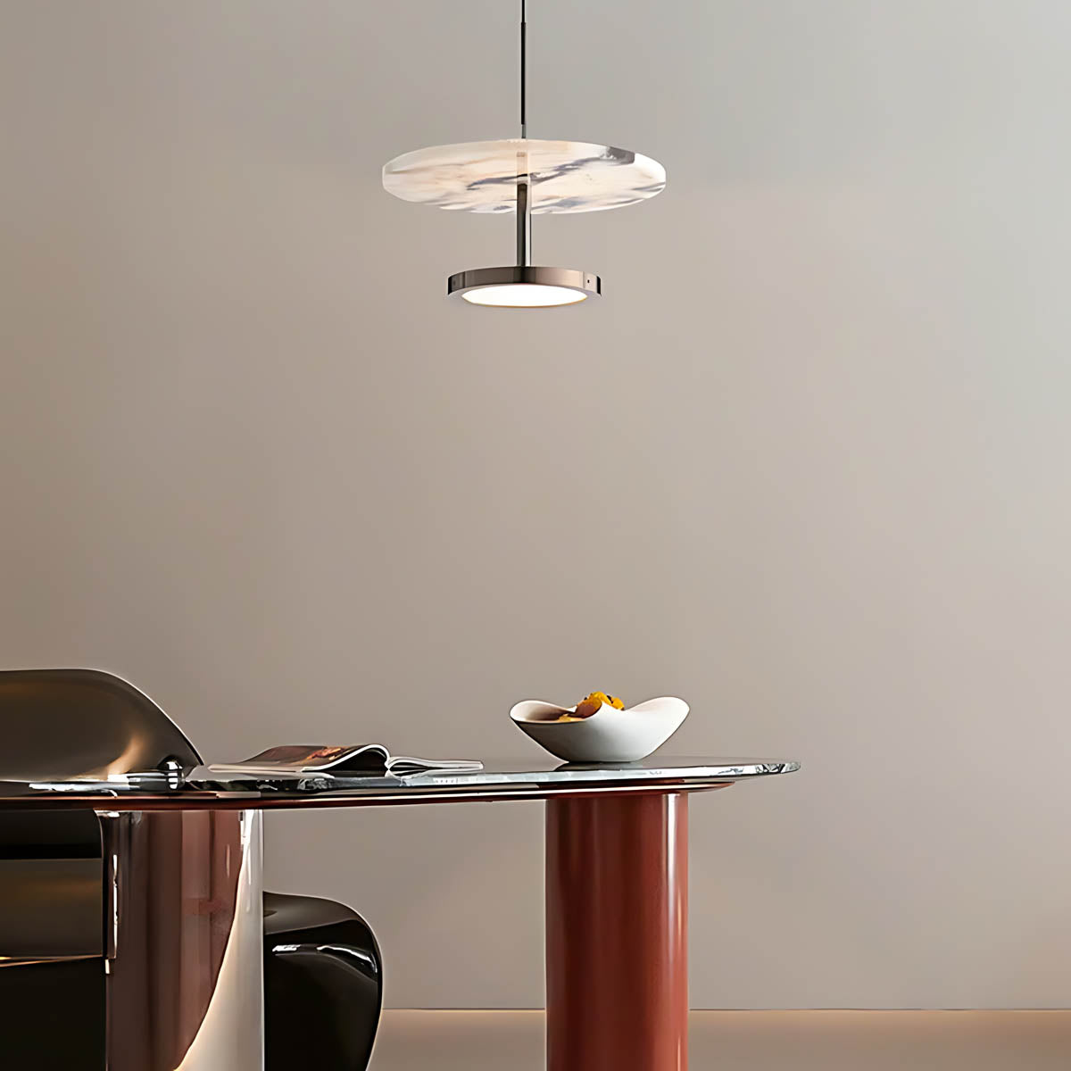 Natural marble & iron pendant light