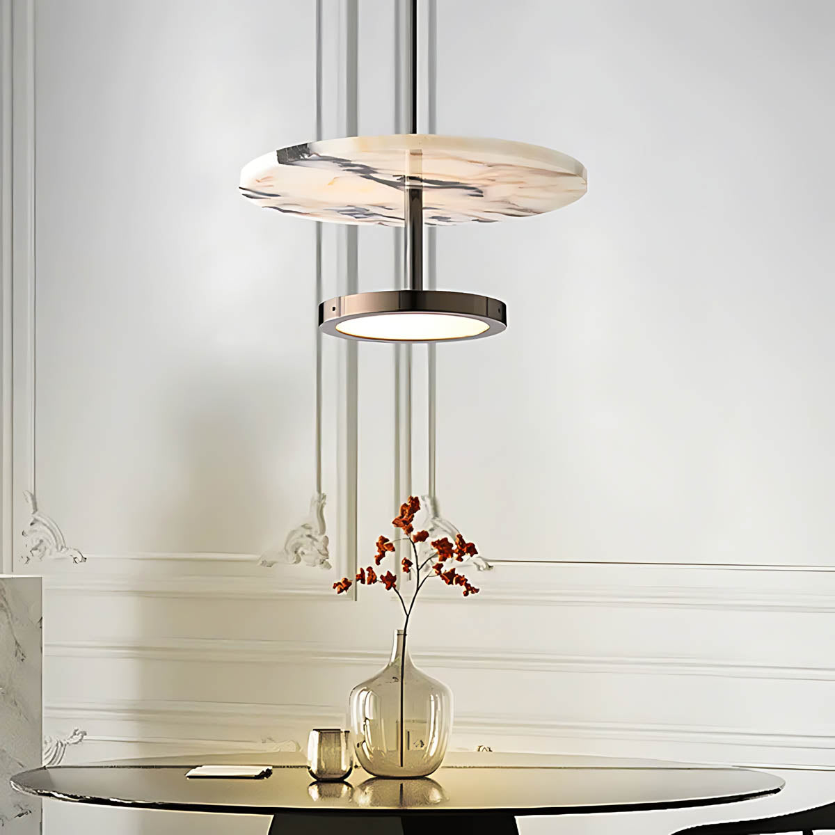 Natural marble & iron pendant light