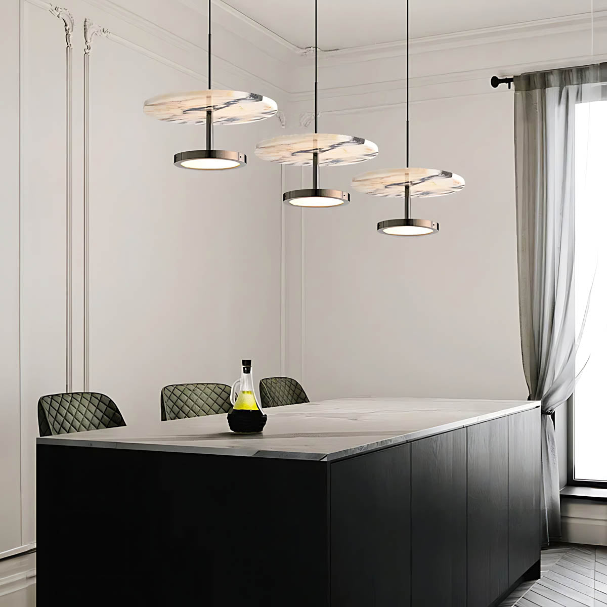 Natural marble & iron pendant light