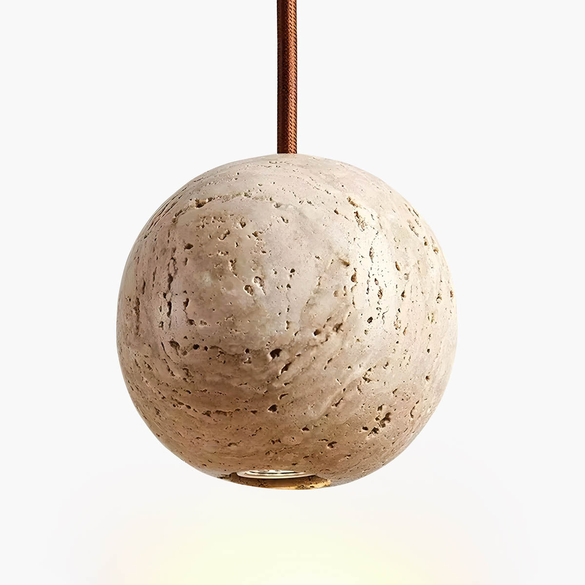 Travertine & wood sphere pendant light