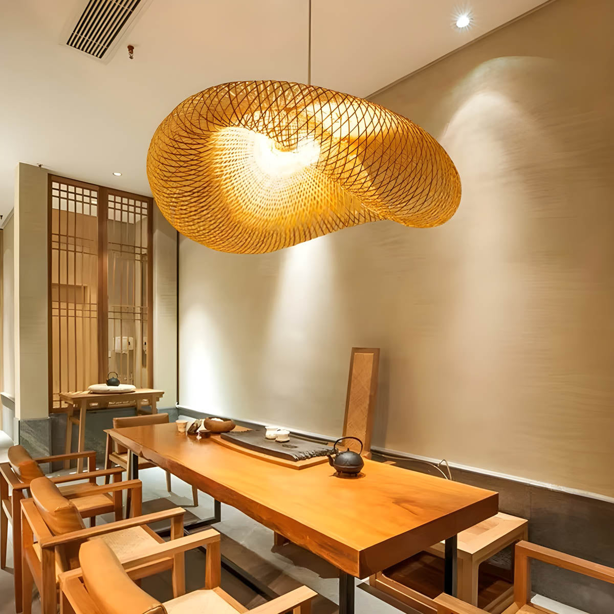 Bamboo & iron statement pendant light LED