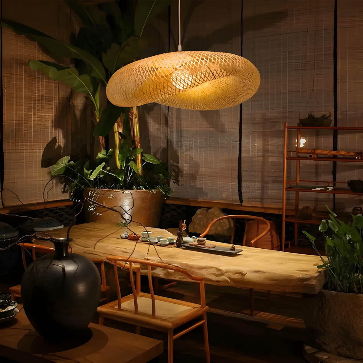 Bamboo & iron statement pendant light LED