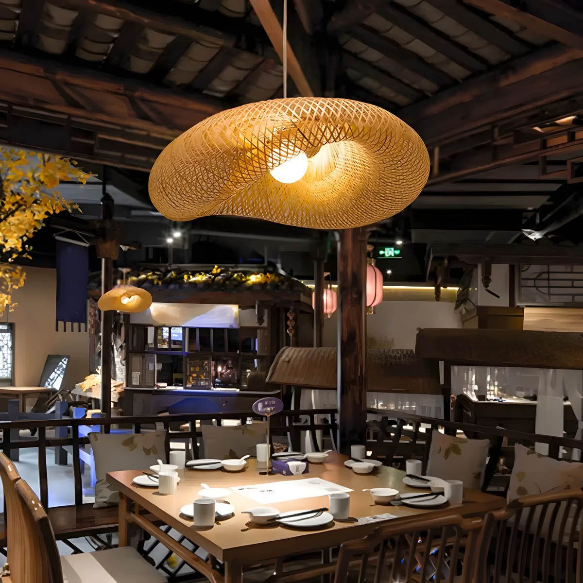 Bamboo & iron statement pendant light LED