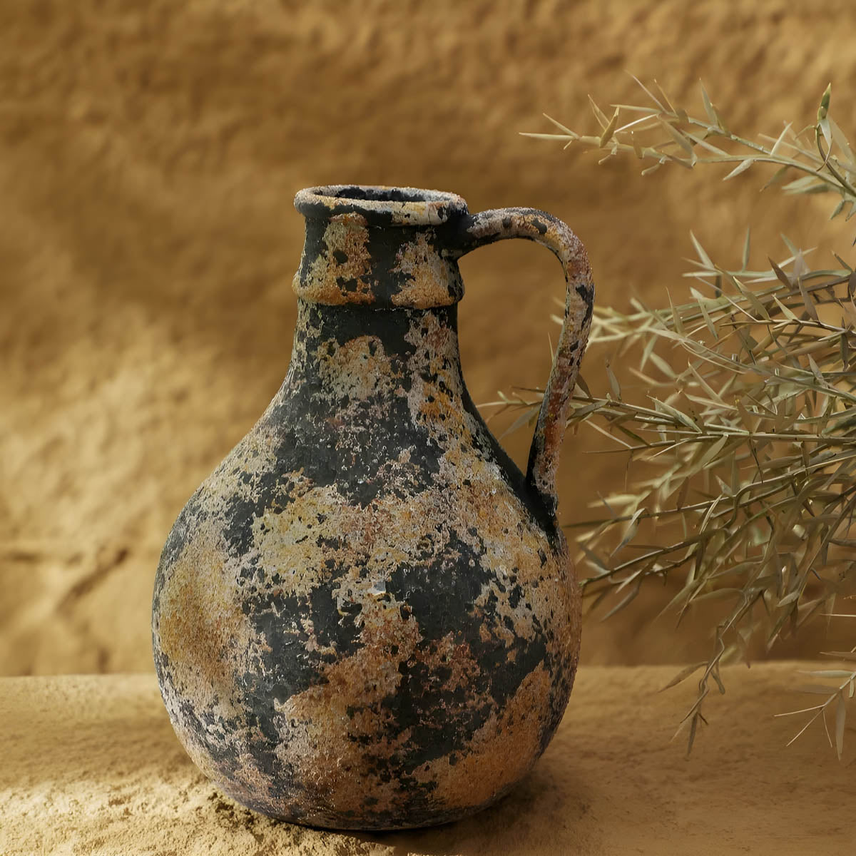Rustic Weathered Ceramic Vase — Stone Finish Decorative Centrepiece