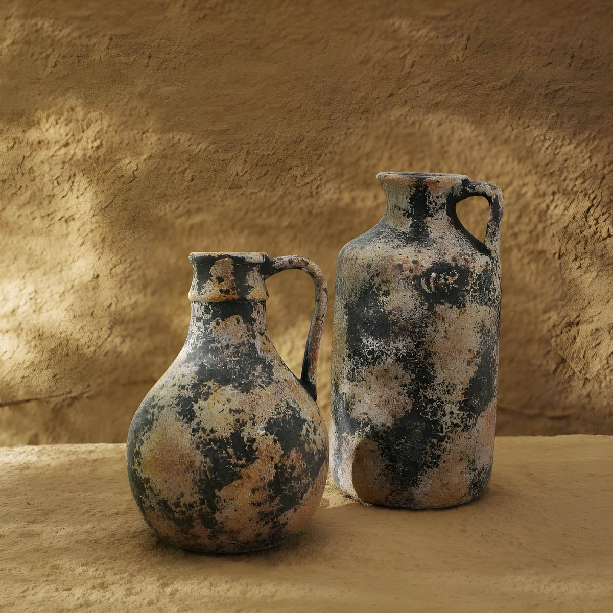 Rustic Weathered Ceramic Vase — Stone Finish Decorative Centrepiece