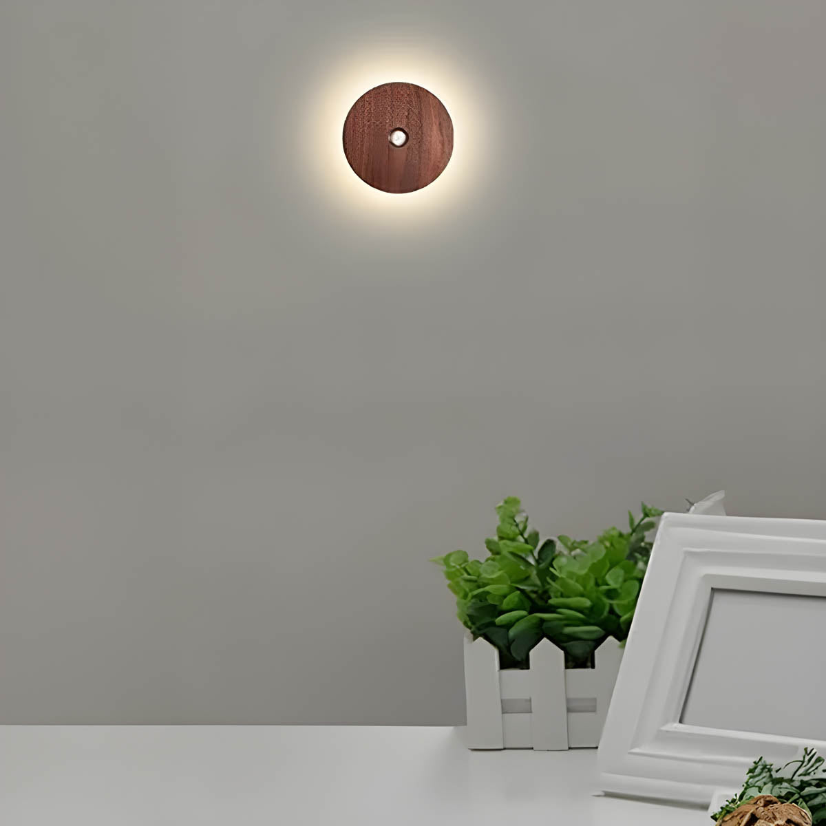 USB-Rechargeable Wood Motion-Sensor Wall Light