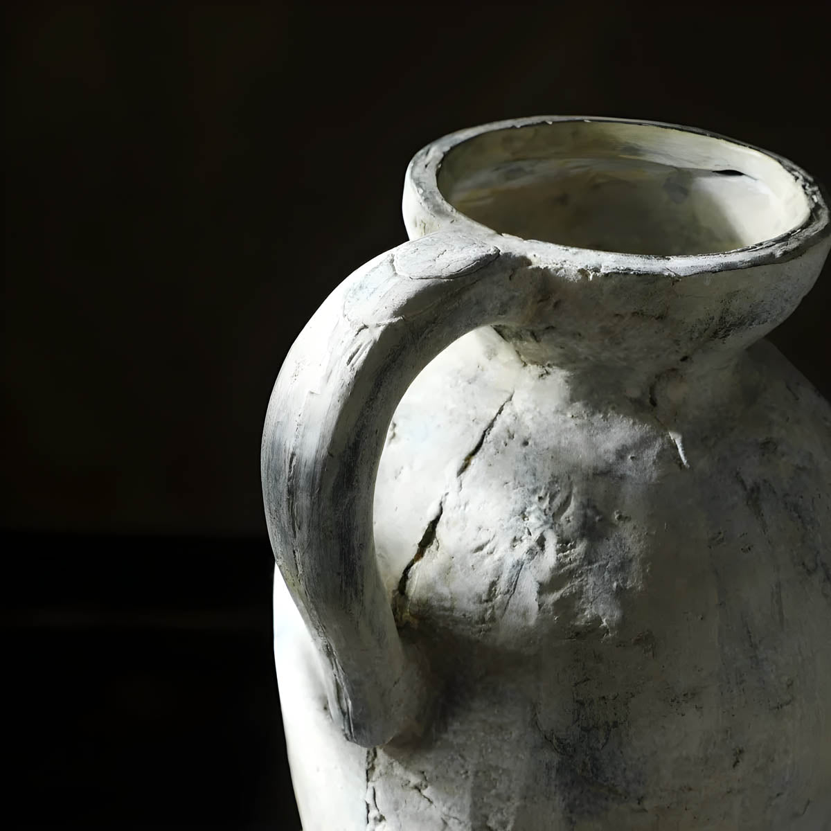 Rustic White Ceramic Vase with Handles — Mediterranean-Inspired Décor Pair