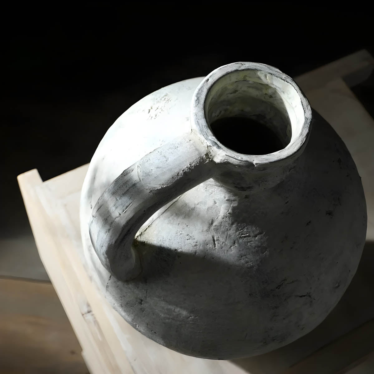 Rustic White Ceramic Vase with Handles — Mediterranean-Inspired Décor Pair