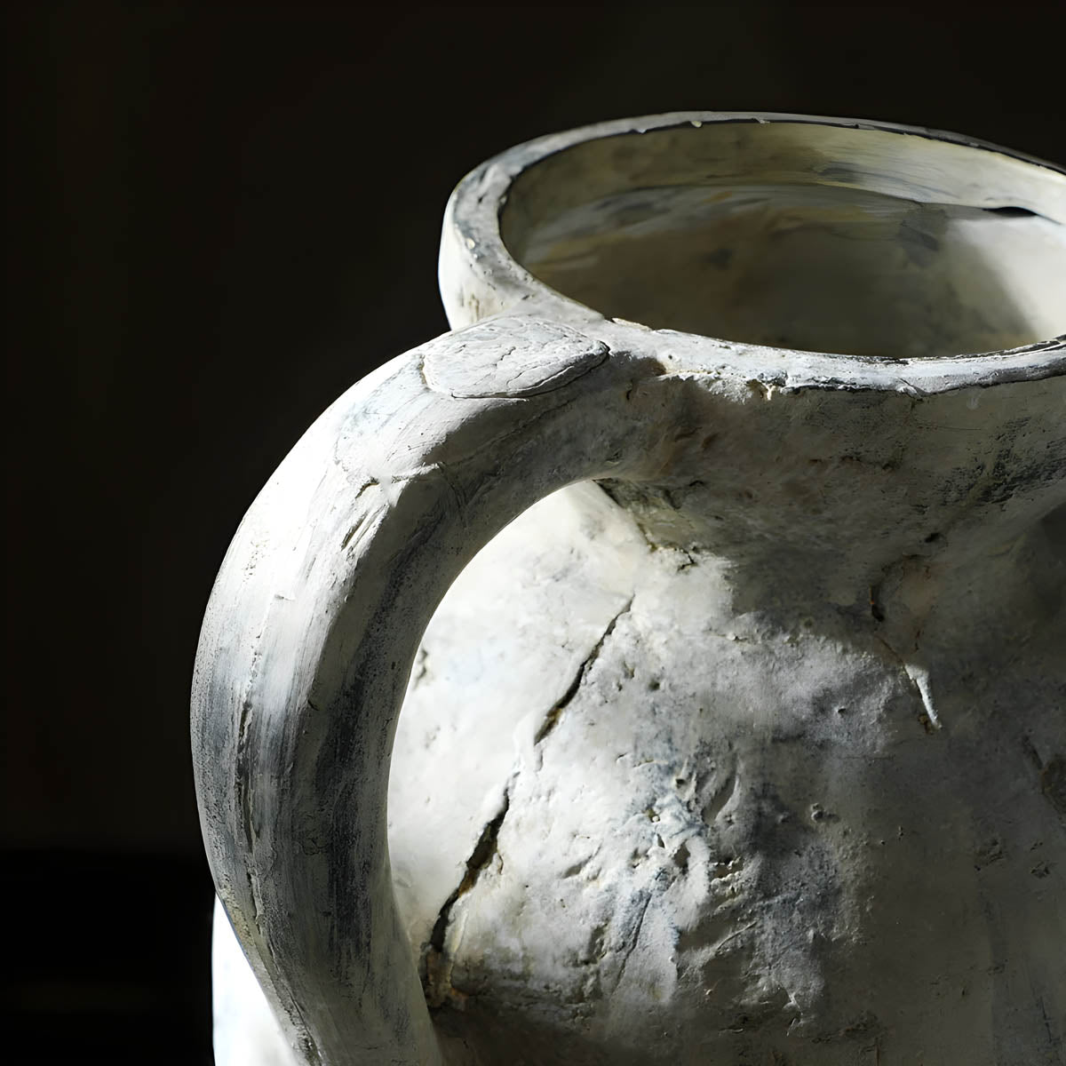 Rustic White Ceramic Vase with Handles — Mediterranean-Inspired Décor Pair