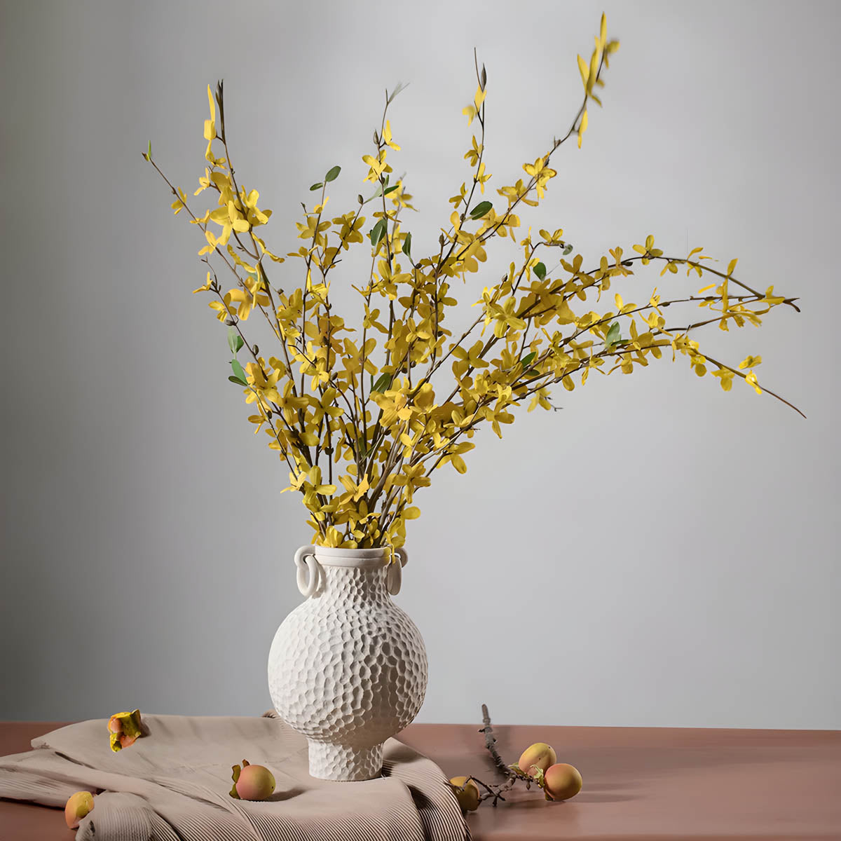 Ceramic Vase with Ring-Handles & Netted Ridges — Sculptural Elegant Accent
