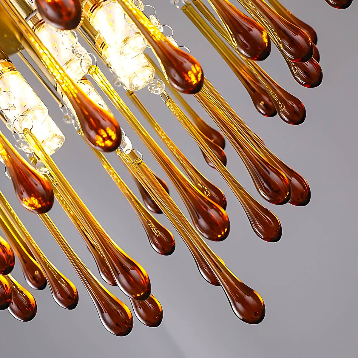 Crystal & Metal Semi-Flush Ruby Chandelier with Teardrop Prisms