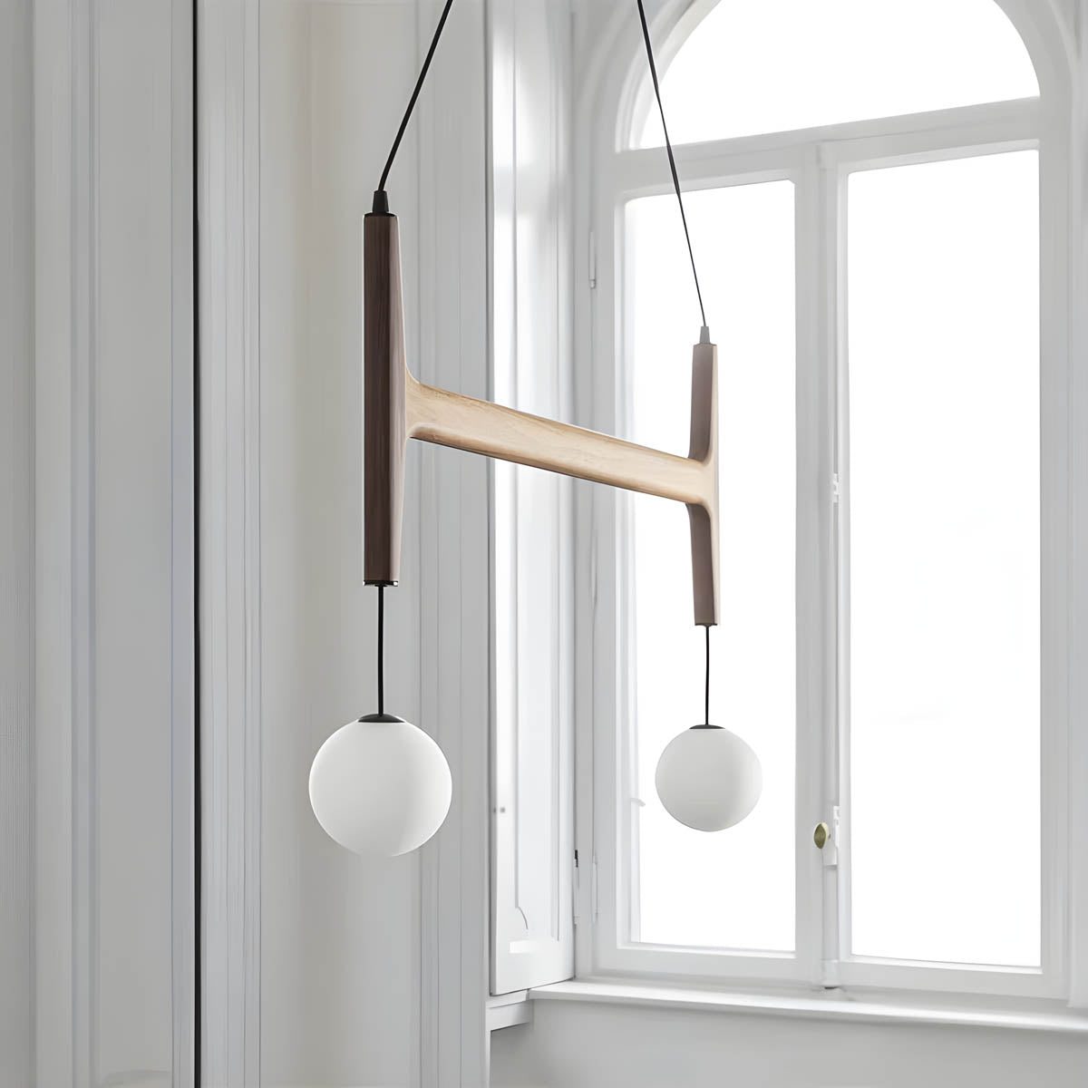 Wood & Glass Globe Pendant Light G9 2-6 Heads 40-60 cm