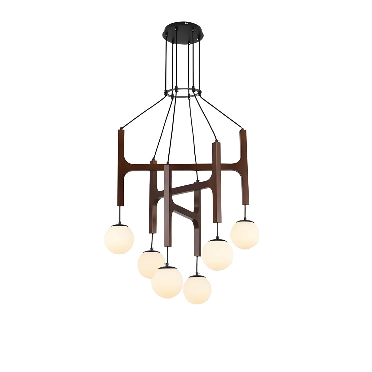 Wood & Glass Globe Pendant Light G9 2-6 Heads 40-60 cm