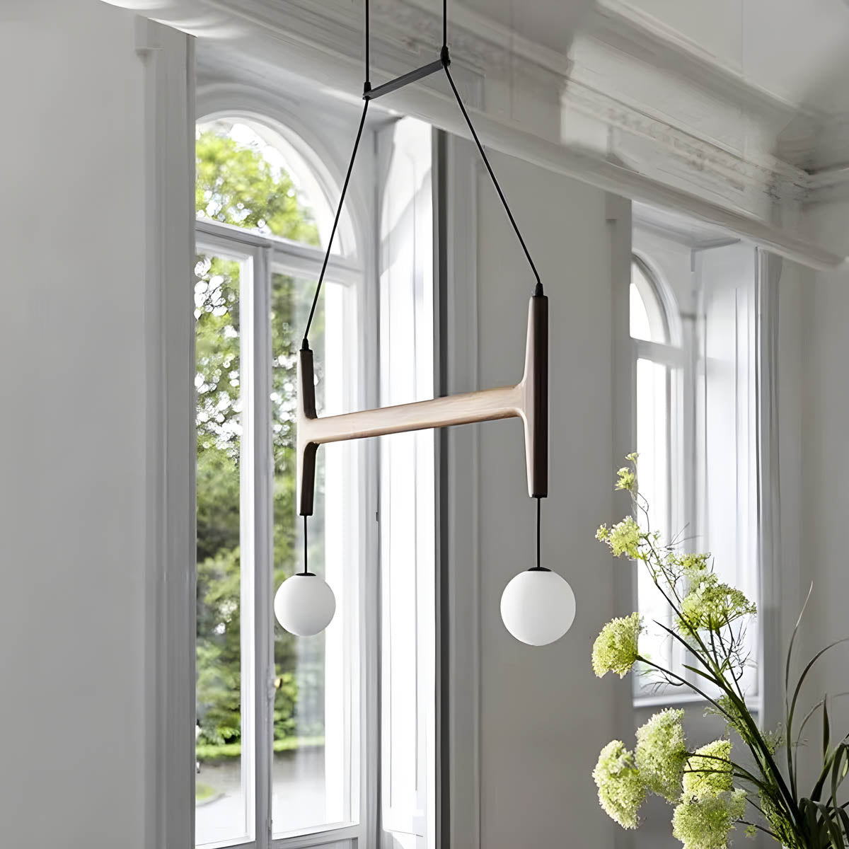 Wood & Glass Globe Pendant Light G9 2-6 Heads 40-60 cm