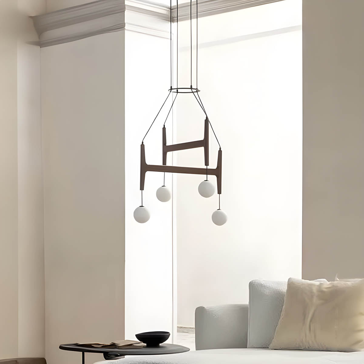 Wood & Glass Globe Pendant Light G9 2-6 Heads 40-60 cm