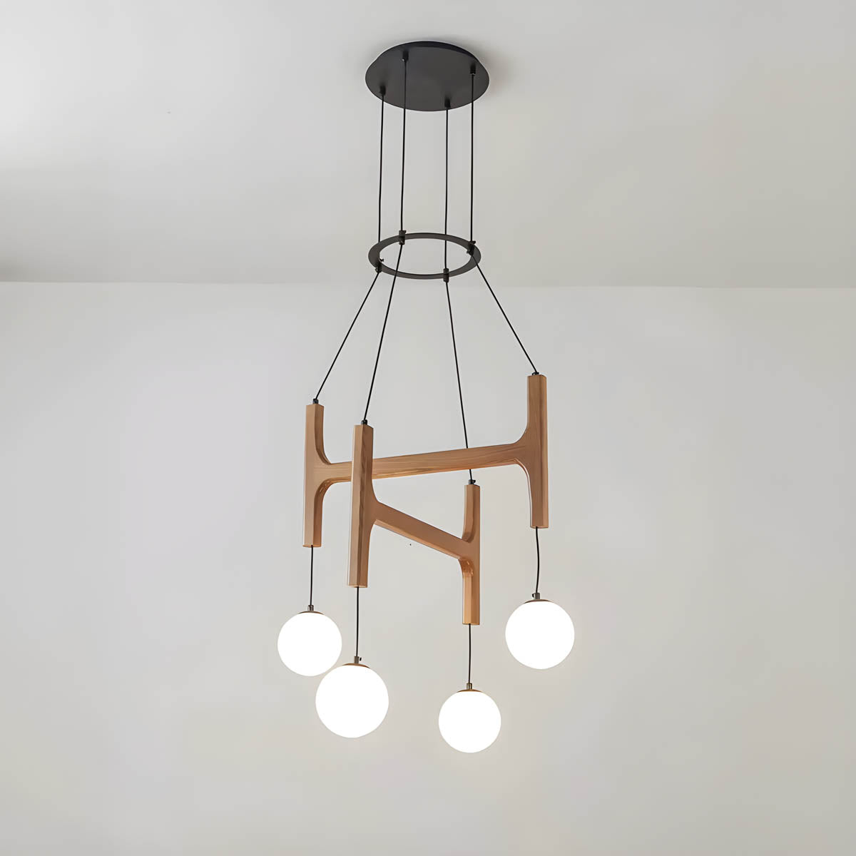 Wood & Glass Globe Pendant Light G9 2-6 Heads 40-60 cm