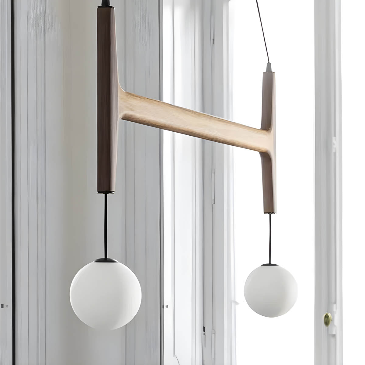 Wood & Glass Globe Pendant Light G9 2-6 Heads 40-60 cm