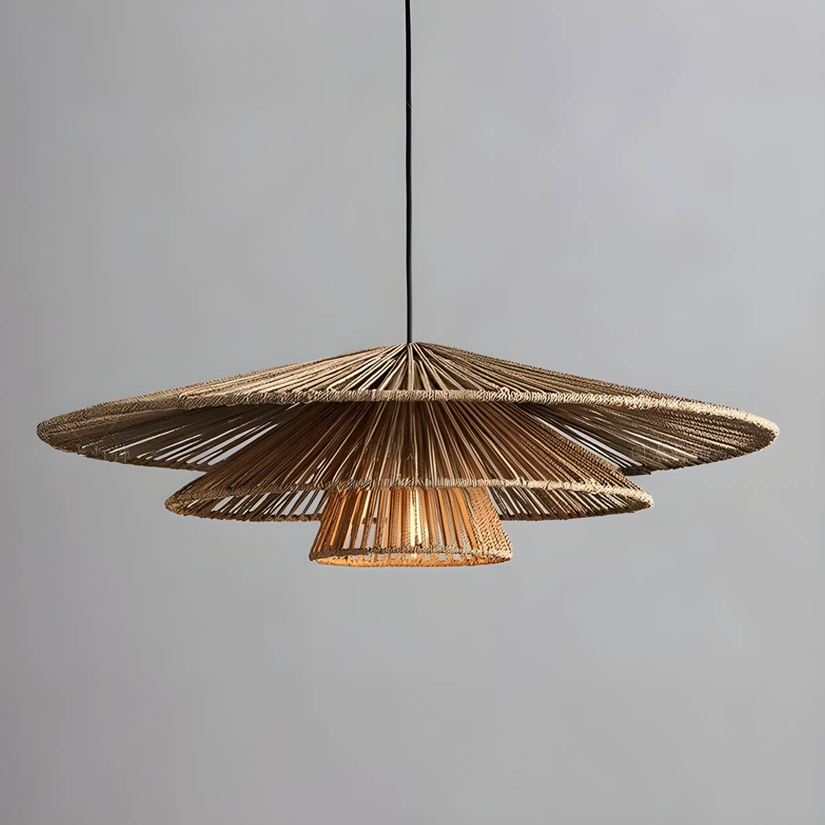 Layered Rattan & Iron Pendant Light
