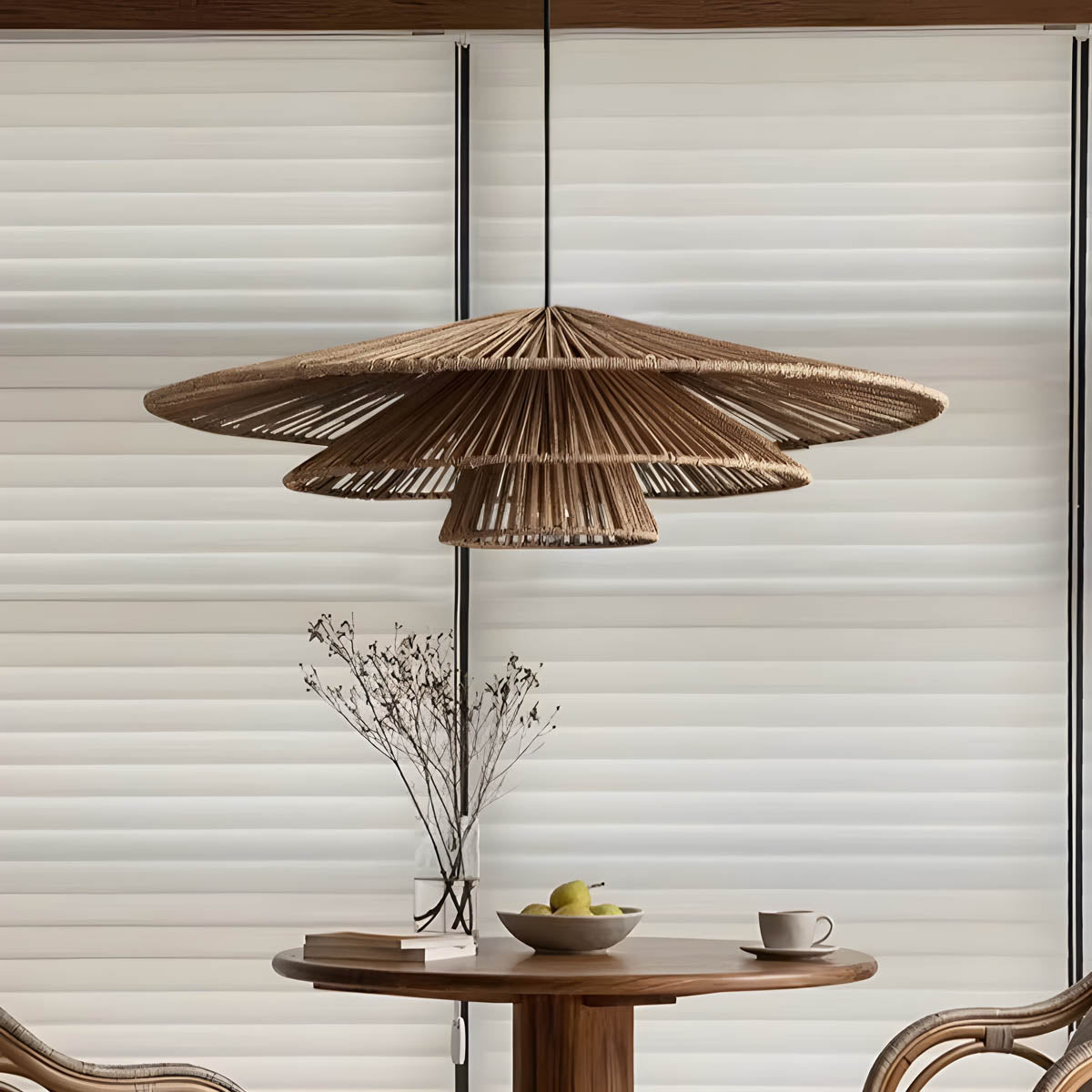 Layered Rattan & Iron Pendant Light