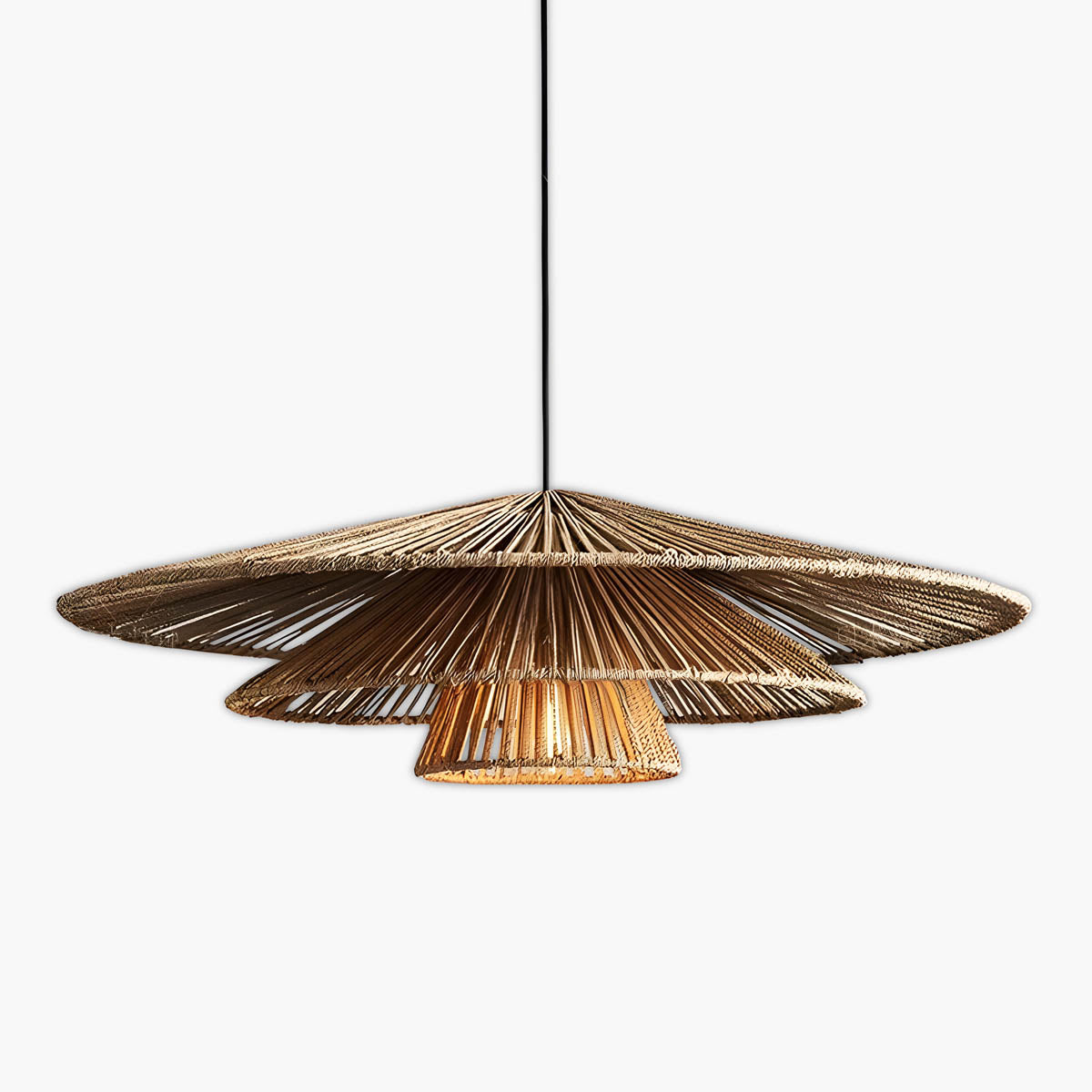 Layered Rattan & Iron Pendant Light