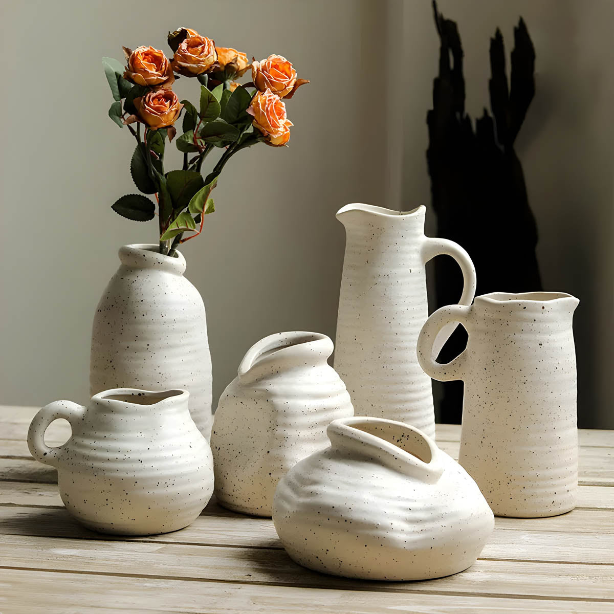 Speckled White Ceramic & Porcelain Vase Collection — Nordic Inspired Décor
