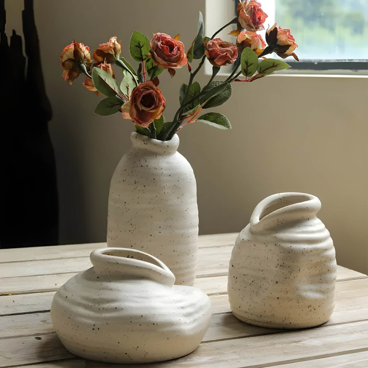 Speckled White Ceramic & Porcelain Vase Collection — Nordic Inspired Décor