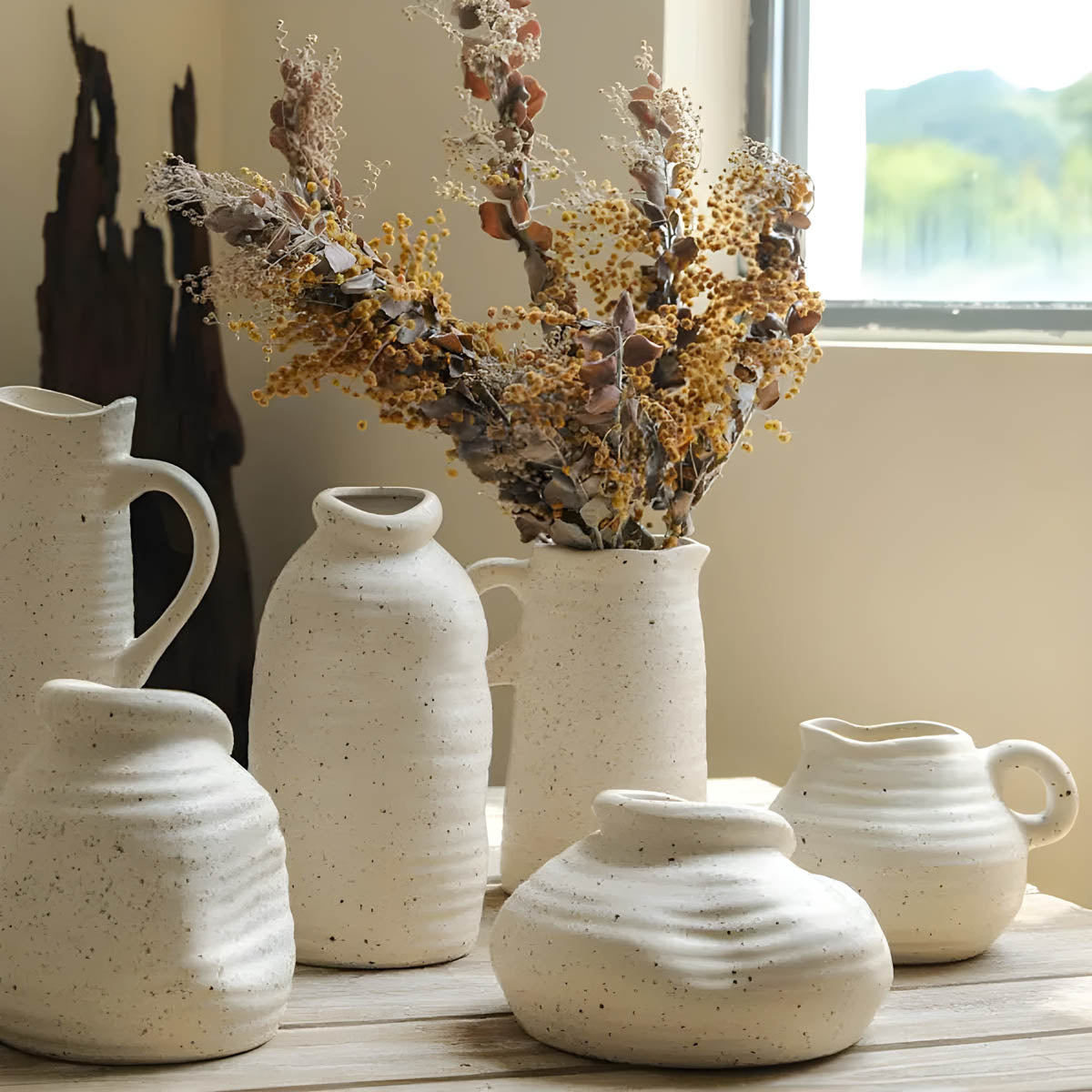 Speckled White Ceramic & Porcelain Vase Collection — Nordic Inspired Décor