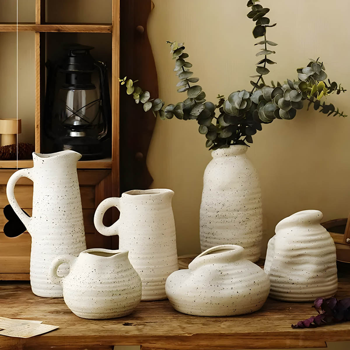 Speckled White Ceramic & Porcelain Vase Collection — Nordic Inspired Décor