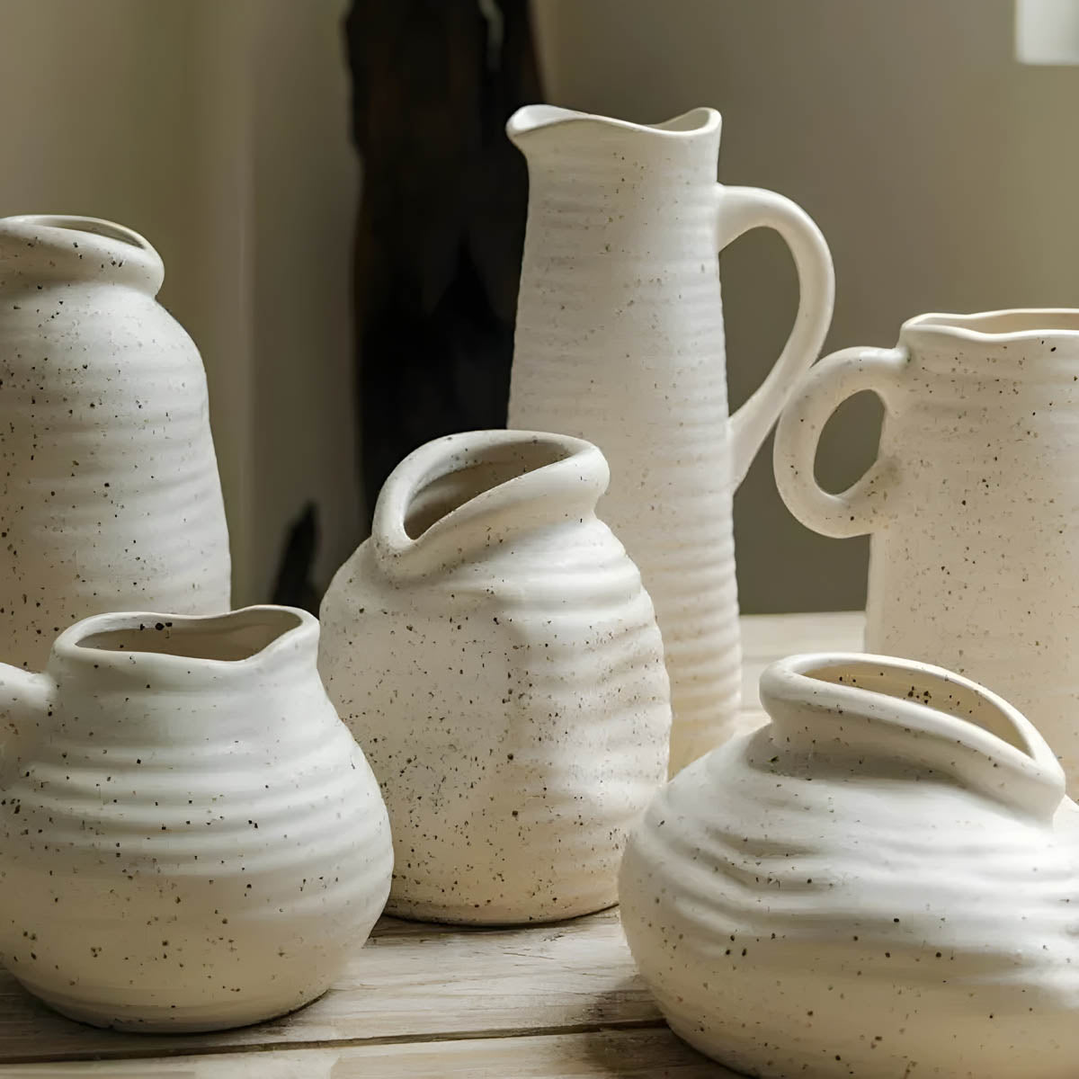 Speckled White Ceramic & Porcelain Vase Collection — Nordic Inspired Décor