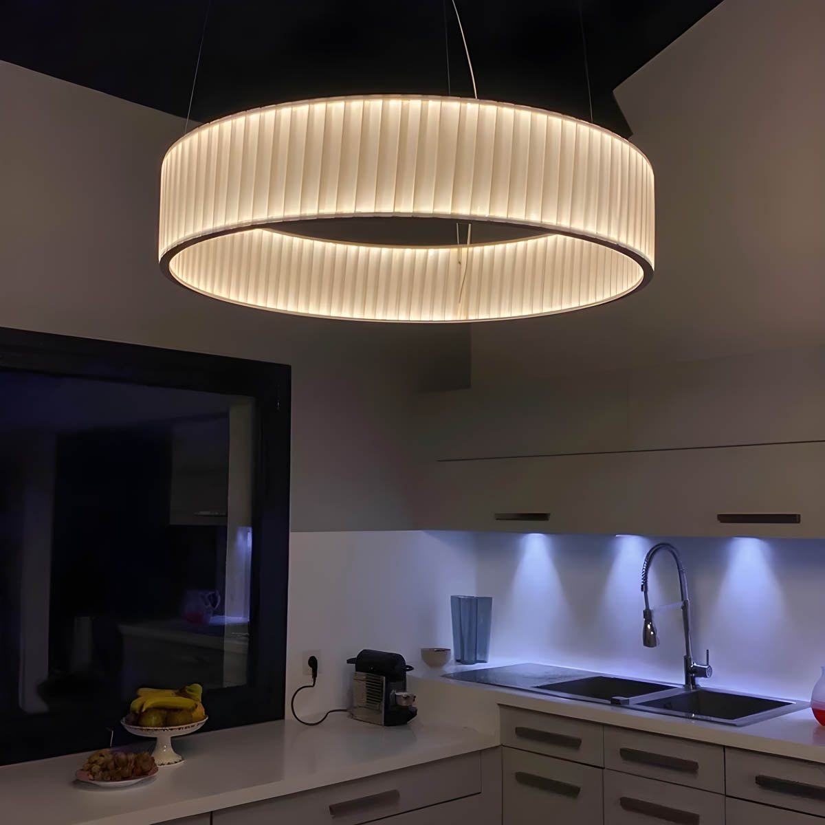 Fabric-Pleated Ring LED Pendant Light SLAVA