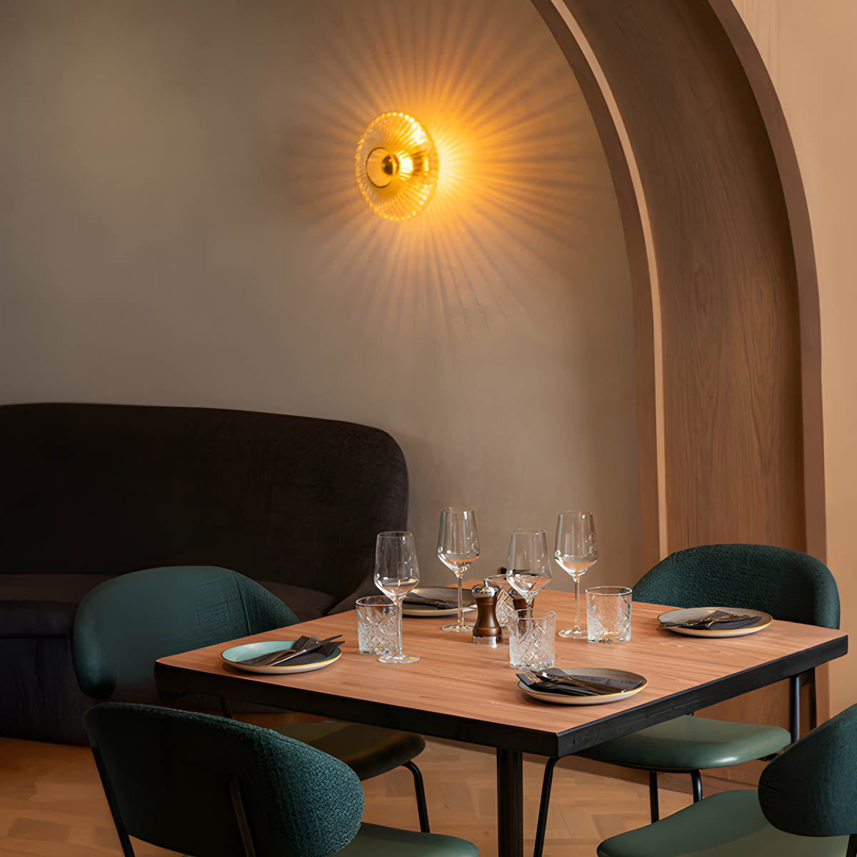 Pleated Glass & Metal Wall Lamp “Soleil”