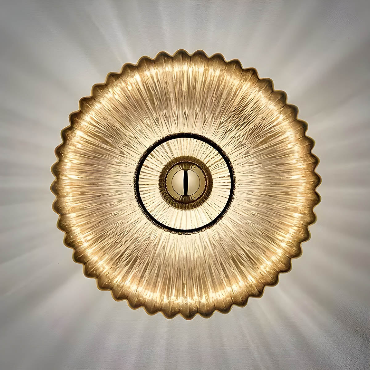 Pleated Glass & Metal Wall Lamp “Soleil”
